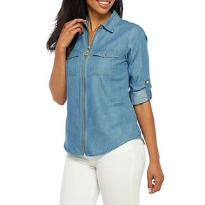 Michael Kors Women's Blue Tencel Dog Tag Shirt ✨Brand New!✨